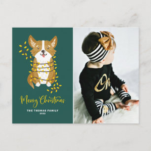 Cartão Postal De Festividades Corgi Pintado à Mão em Luzes Foto de Cachorro Nata