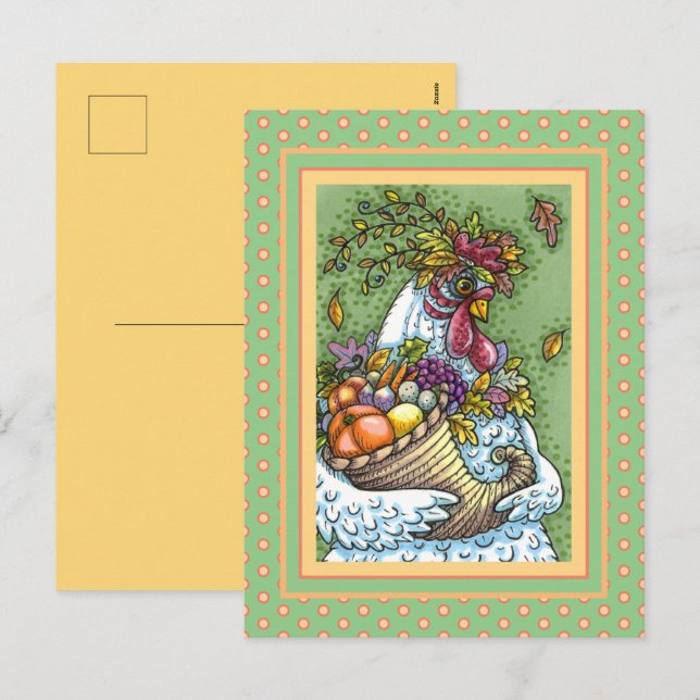 CARTÃO POSTAL DE FESTIVIDADES CORNUCOPIA HEN, OBRIGADO A COLHEITA DE GALINHA (Frente/Verso)