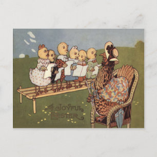 Cartão Postal De Festividades Coro de Galinha de Pintinho de Páscoa