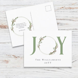 Cartão Postal De Festividades Coroa de aguarela verde minimalista de Natal alegr