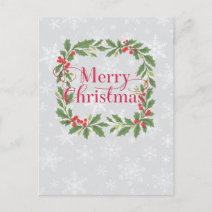 Cartão Postal De Festividades Coroa de Azevinho Elegante Feliz Natal 