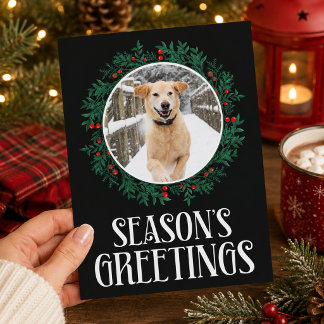 Cartão Postal De Festividades Coroa de Boas Festas com Foto de Cachorro Personal