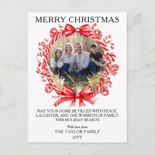 Cartão Postal De Festividades Coroa de Natal Clássica da Família com Bastão de D