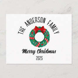 Cartão Postal De Festividades Coroa de Natal com Arco Vermelho Luzes Nome Person
