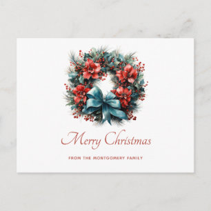 Cartão Postal De Festividades Coroa de Natal de Pinheiro com Azevinho