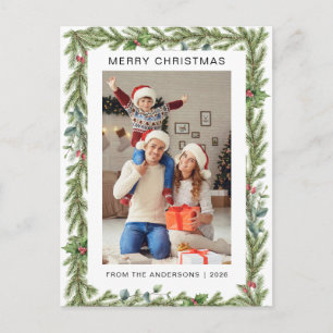 Cartão Postal De Festividades Coroa de Natal de Pinheiro e Eucalipto Evergreen M