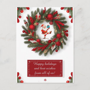 Cartão Postal De Festividades Coroa de Natal Decorativa Com Ornamentos Vermelhos
