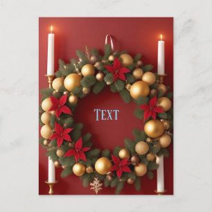 Cartão Postal De Festividades Coroa de Natal Festiva Com Decorações de Velas
