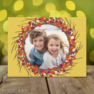Cartão Postal De Festividades Coroa de Natal Foto - amarelo manteiga e vermelho