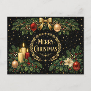 Cartão Postal De Festividades Coroa de Natal Luxuosa Art Déco em Dourado