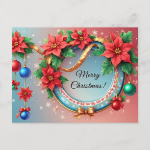Cartão Postal De Festividades Coroa de Natal Mágica 🎄✨Fita Brilho de Feriado