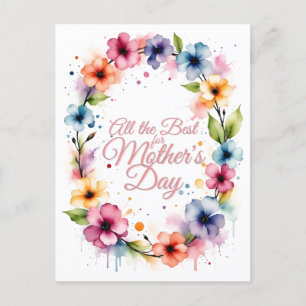 Cartão Postal De Festividades Coroa Floral de Água-Marinha para o Dia das Mães