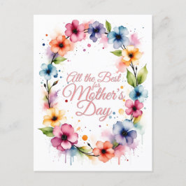 Cartão Postal De Festividades Coroa Floral de Aquarela do Dia das Mães