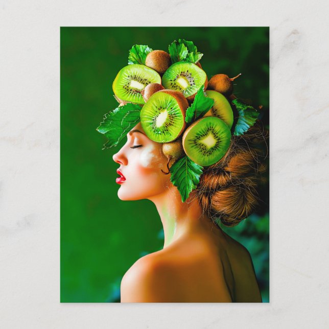 Cartão Postal De Festividades Coroa verde Kiwi com estilo fresco (Frente)
