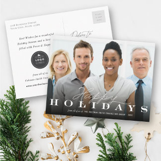 Cartão Postal De Festividades Corporate Happy Holidays Your Business Logo Photo