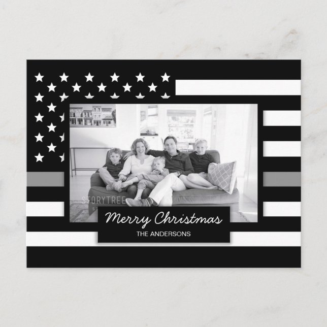 Cartão Postal De Festividades Correctional Thin  Gray Line American Flag Photo (Frente)