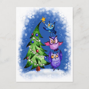 Cartão Postal De Festividades Coruja azul de Natal