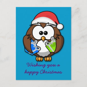 Cartão Postal De Festividades Coruja do papai noel