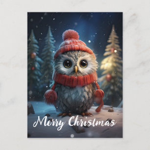 Cartão Postal De Festividades Coruja Fofa Feliz Natal Férias