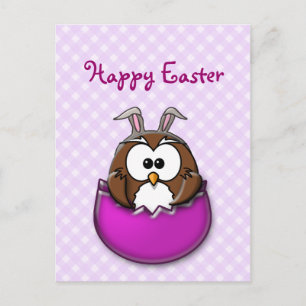 Cartão Postal De Festividades Coruja-páscoa - rosa