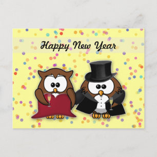 Cartão Postal De Festividades corujas champanhe