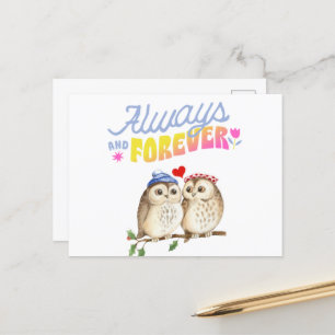 Cartão Postal De Festividades Corujas Fofas Sempre e Para Sempre Apaixonadas