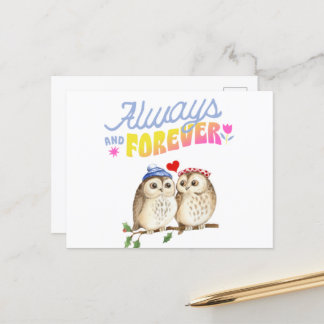 Cartão Postal De Festividades Corujas Fofas Sempre e Para Sempre Apaixonadas   