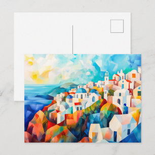 Cartão Postal De Festividades Costa de Santorini em Impressão Artística