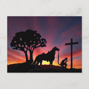 Cartão Postal De Festividades Cowboy na Cruz Páscoa Christian PostCard Art