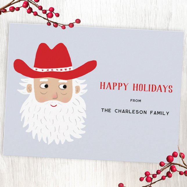Cartão Postal De Festividades Cowboy Santa Claus Christmas (Fun Cowboy Santa Claus Western Christmas custom text personalized holiday postcard)