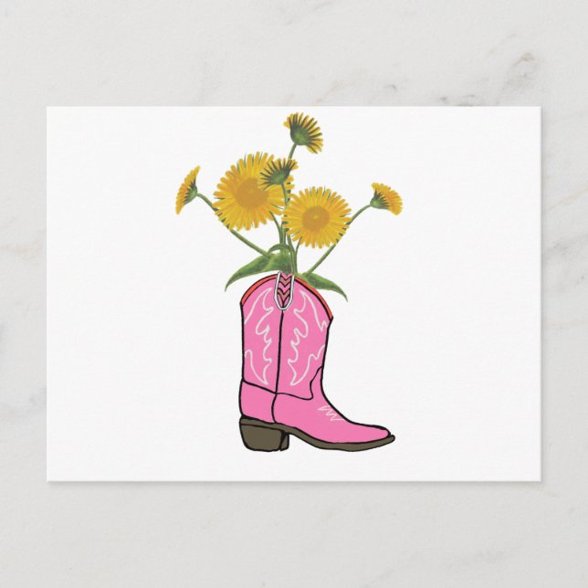 Cartão Postal De Festividades Cowgirl Western Postcard Pink Boot (Frente)