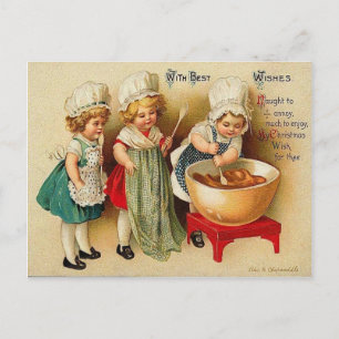 Cartão Postal De Festividades Cozendo um cartão do vintage do pudim de ameixa d