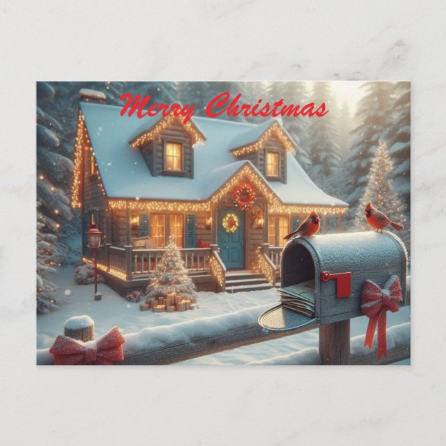 Cartão Postal De Festividades Cozy Christmas Cabin Winter Wonderland (Frente)