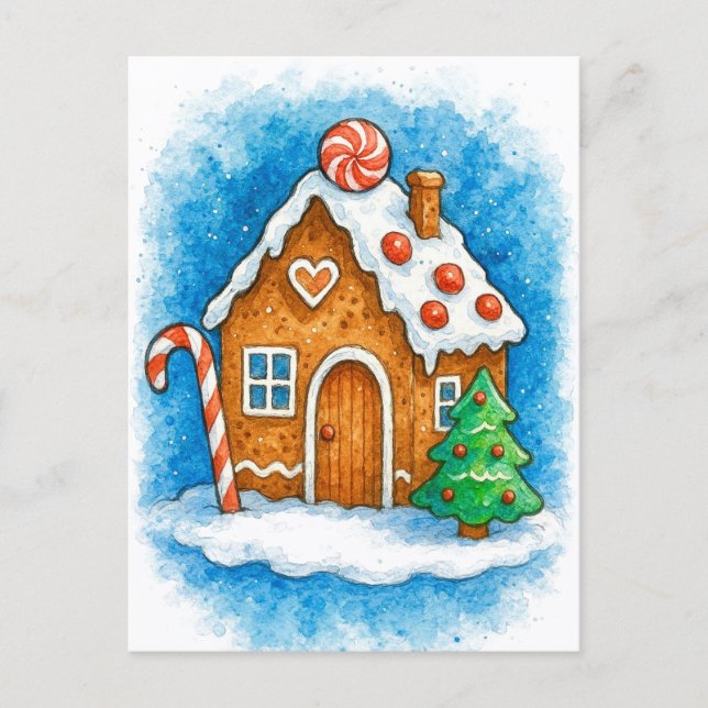 Cartão Postal De Festividades Cozy Gingerbread House Christmas Postcard (Frente)
