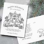 Cartão Postal De Festividades Cozy Home com Deer<br><div class="desc">Aceite o encantamento da estação com o nosso charmoso cartão postal de férias Cozy Home! A frente mostra uma ilustração encantadora da arte da linha branca e preta de uma acolhedora cascata aninhada em uma floresta, exuando uma estética de núcleo caseiro que entusiasma a estética. Veado pacificamente enfeite a cena,...</div>