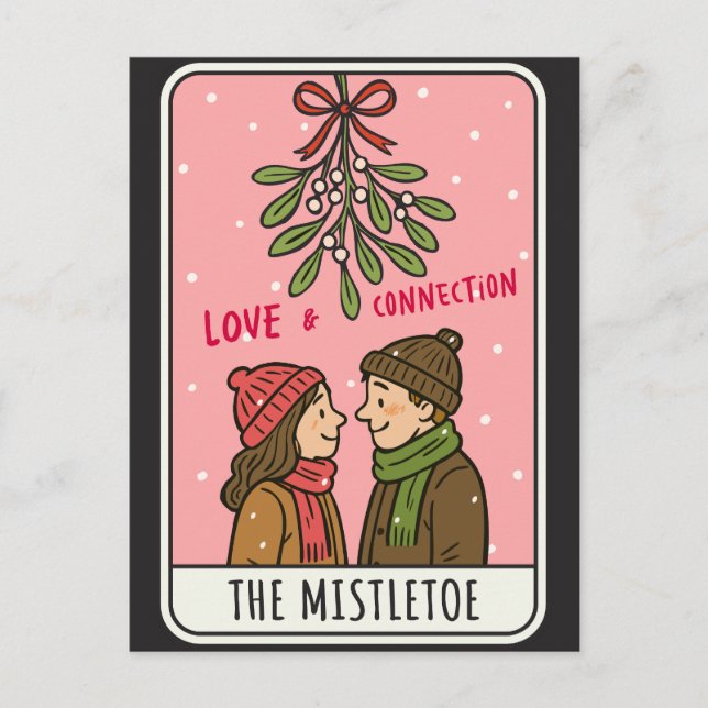 Cartão Postal De Festividades Cozy Winter Lovers Under Mistletoe Romantic (Frente)