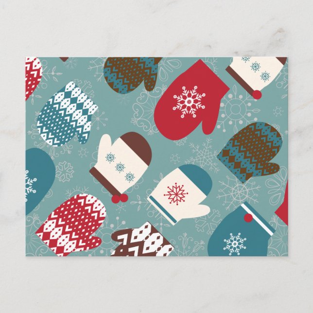 Cartão Postal De Festividades Cozy Winter Mittens Christmas Holiday Postcard (Frente)