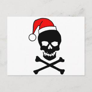 Cartão Postal De Festividades Crânio de Natal Preto