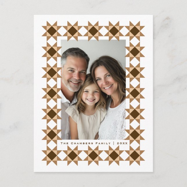 Cartão Postal De Festividades Creme de Quadro de Estrela Nórdica (Frente)