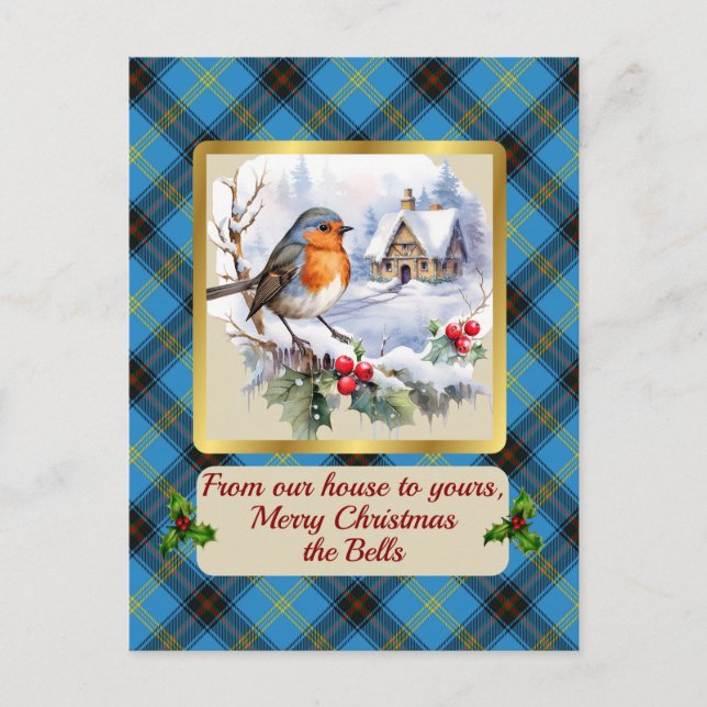 Cartão Postal De Festividades Crest de Bell & Tartan c/Robin Personalizado (Frente)