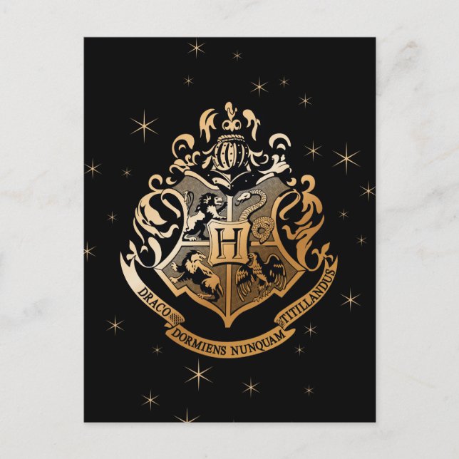 Cartão Postal De Festividades Crestre Brilhante Dourado HOGWARTS™ (Frente)