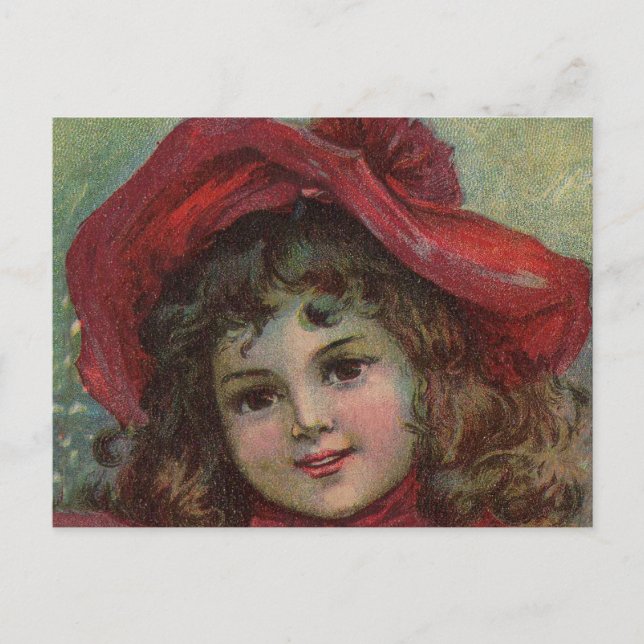 Cartão Postal De Festividades Criança Vitoriana Red Hat Girl Retrai Ar (Frente)