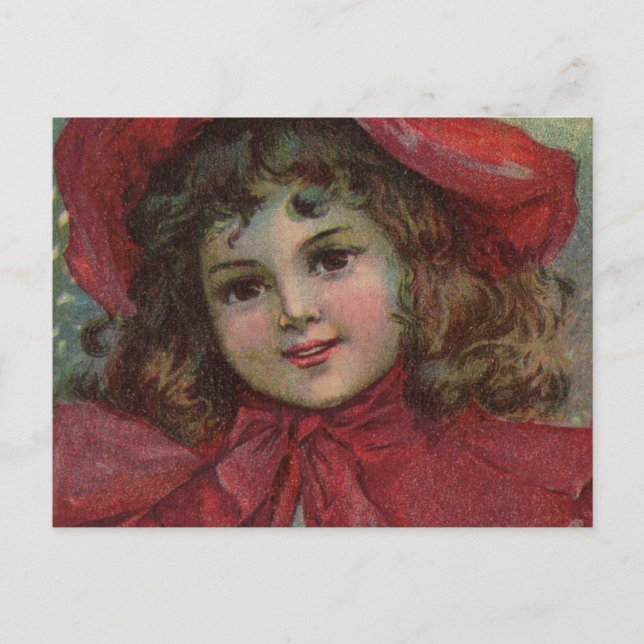 Cartão Postal De Festividades Criança Vitoriana Red Hat Girl Retrai Ar (Frente)