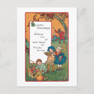 Cartão Postal De Festividades Crianças da colheita do vintage e verso da acçã