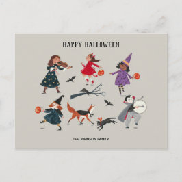 Cartão Postal De Festividades Crianças de Halloween truque ou tratamento