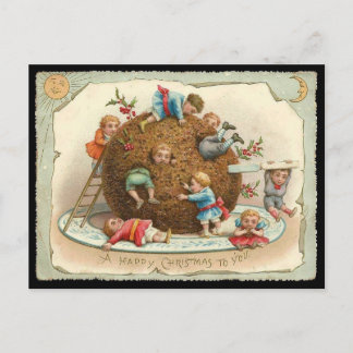 Cartão Postal De Festividades Crianças de Natal em Pudim Gigante