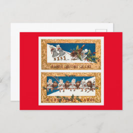 Cartão Postal De Festividades Crianças e Pássaros de Natal