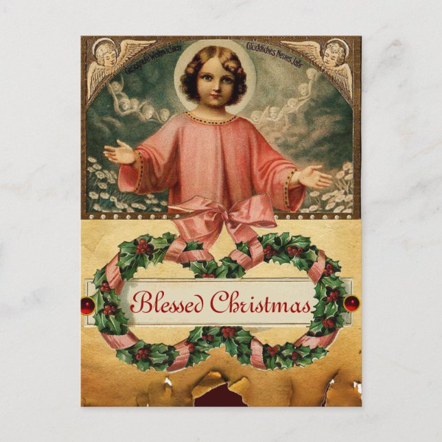 CARTÃO POSTAL DE FESTIVIDADES CRIANÇAS JESUS COM ANGELES E CRISTMAS (Frente)