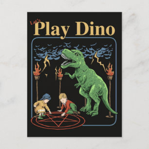 Cartão Postal De Festividades Crianças no parquinho com tema vintage de dinossau