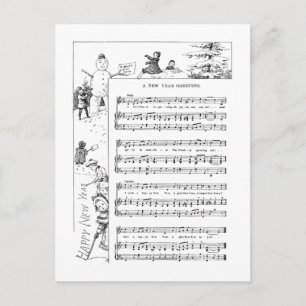 Cartão Postal De Festividades Crianças que jogam na canção do ano novo da neve
